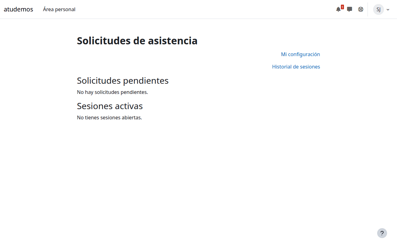 Panel del profesor sin solicitudes pendientes