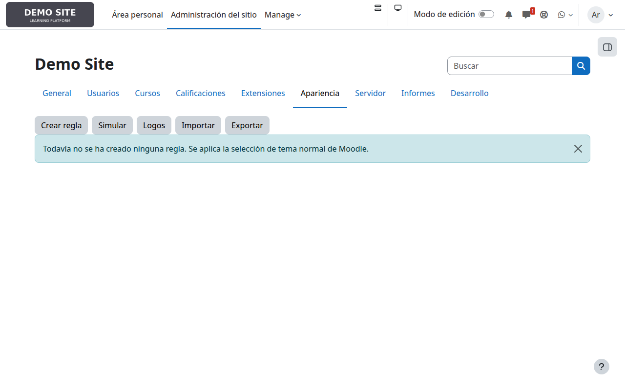 Lista vacía de Theme Rules