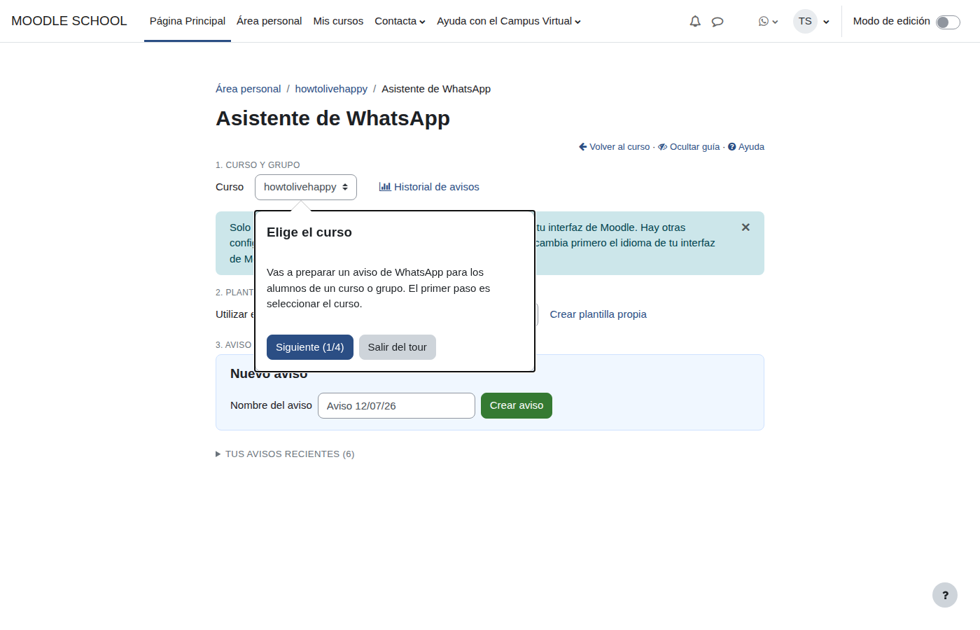 Recorrido guiado de WhatsApp Helper