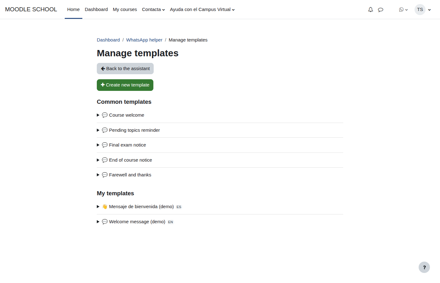 Templates identified by language