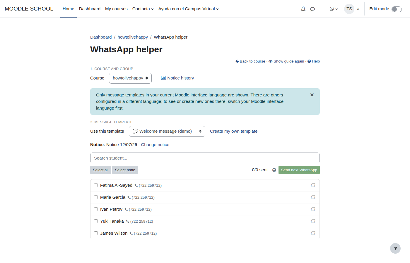 Student queue for WhatsApp messages