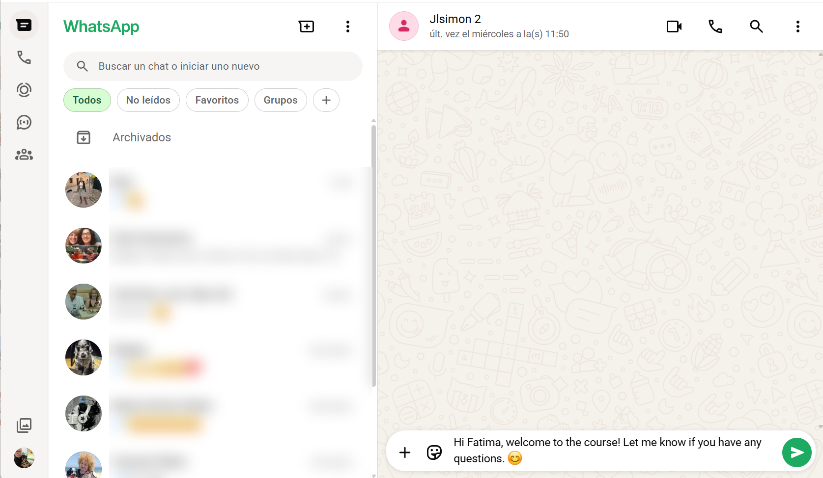 Prepared message opened in WhatsApp Web